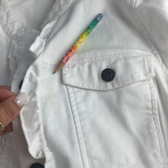 2/$25 White cotton blend old money French girl formal frilly jean jacket small - Picture 13 of 13